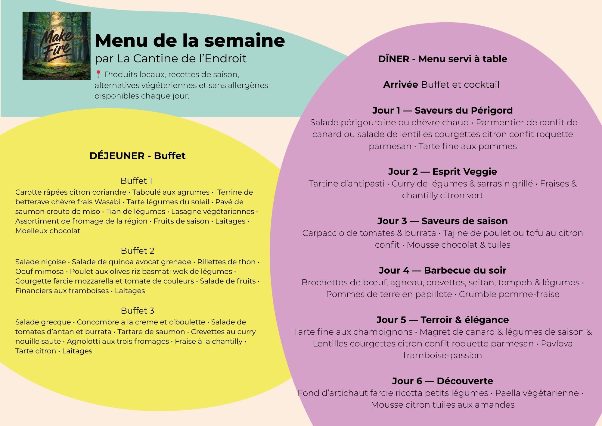 Menu de la semaine en dordogne chez make fire