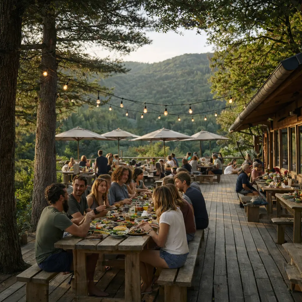 la table conviviale des séjours Sauvage chez Huttopia