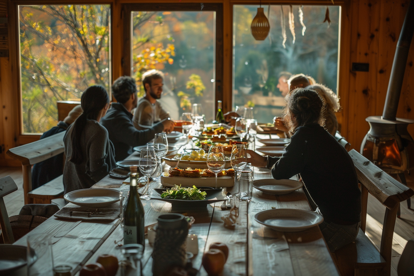 participants make fire en train de dîner